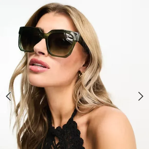 Diff Eyewear Ariana II Crystal Green Frame Green Gradient Lens Sunglasses w Case - Picture 4 of 16